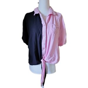 Hot Topic Split Color Pink/Black Heart Blouse